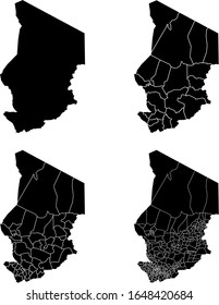 Chad vector maps with administrative regions, municipalities, departments, borders