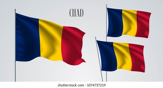 Chad waving flag set of vector illustration. Yellow red colors of Chad wavy realistic flag as a patriotic symbol