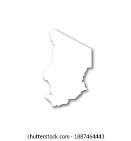 Chad - white 3D silhouette map of country area with dropped shadow on white background. Simple flat vector illustration.