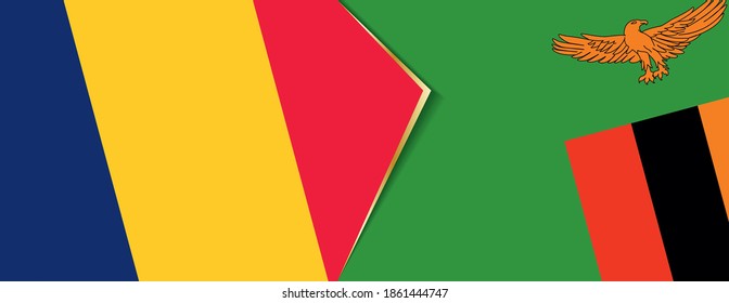 Tschad und Sambia Flaggen, zwei Vektorfahnen Symbol für Beziehung oder Konfrontation.