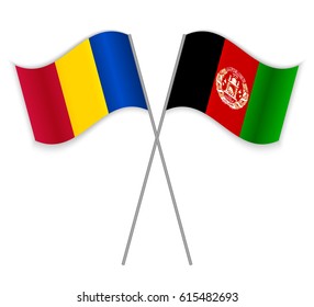 Chadian and Afghan crossed flags. Chad combined with Afghanistan isolated on white. Language learning, international business or travel concept.