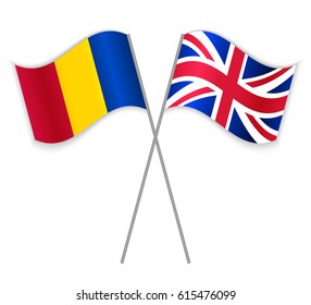 Chadian and British crossed flags. Chad combined with United Kingdom isolated on white. Language learning, international business or travel concept.