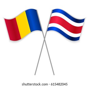 Chadian and Costa Rican crossed flags. Chad combined with Costa Rica isolated on white. Language learning, international business or travel concept.