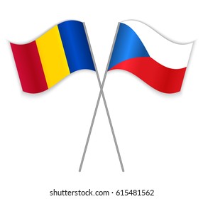 Chadian and Czech crossed flags. Chad combined with Czech Republic isolated on white. Language learning, international business or travel concept.
