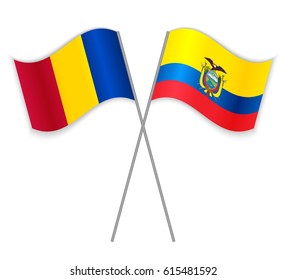 Chadian and Ecuadorian crossed flags. Chad combined with Ecuador isolated on white. Language learning, international business or travel concept.
