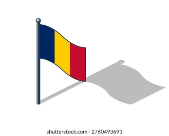 Chadian flag isometric vector illustration with shadow Chadian flag