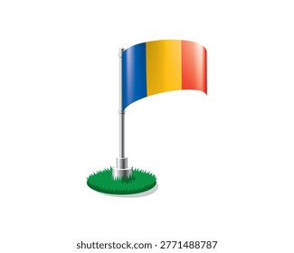 Chadian flag on a flagpole mounted on the grass