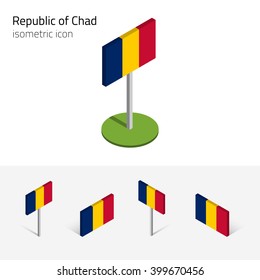 Chadian flag (Republic of Chad), vector set of isometric flat icons, 3D style. African country flags. Editable design elements for banner, website, presentation, infographic, poster, map. Eps 10