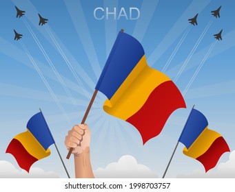 Chadian flags Flying under the blue sky