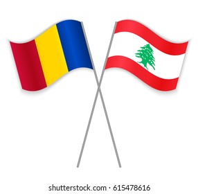 Chadian and Lebanese crossed flags. Chad combined with Lebanon isolated on white. Language learning, international business or travel concept.