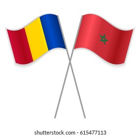 Chadian and Moroccan crossed flags. Chad combined with Morocco isolated on white. Language learning, international business or travel concept.