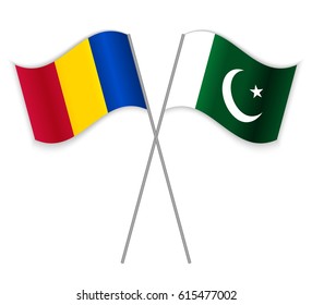 Chadian and Pakistani crossed flags. Chad combined with Pakistan isolated on white. Language learning, international business or travel concept.