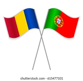 Chadian and Portuguese crossed flags. Chad combined with Portugal isolated on white. Language learning, international business or travel concept.