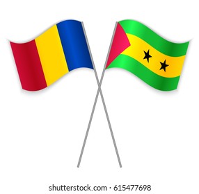Chadian and Sao Tomean crossed flags. Chad combined with Sao Tome and Principe isolated on white. Language learning, international business or travel concept.