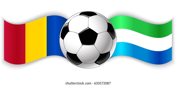 Chadian and Sierra Leonean wavy flags with football ball. Chad combined with Sierra Leone isolated on white. Football match or international sport competition concept.