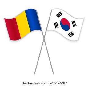 Chadian and South Korean crossed flags. Chad combined with South Korea isolated on white. Language learning, international business or travel concept.