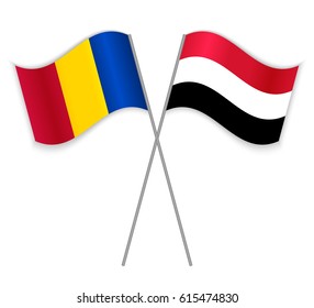 Chadian and Yemeni crossed flags. Chad combined with Yemen isolated on white. Language learning, international business or travel concept.