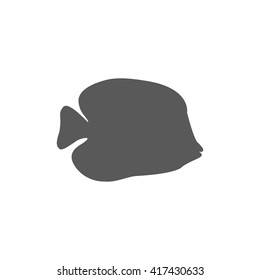 Chaetodon larvatus ocean fish icon. Beautifully painted fish living in ocean or sea with tail and fin. Creating living under water with a black color isolated on white background. Vector illustration