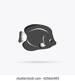 Chaetodon larvatus ocean fish icon. Beautifully painted fish living in ocean or sea with tail and fin. Creating living under water with a black color isolated on white background. Vector illustration