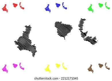 Mapa de ilustraciones vectoriales de las Islas Chafarinas (Reino de España, Mar Mediterráneo), boceto de garrapatas Zafarin, Djaferin o Zafarani, Isla del Congreso, Rey e Isabel II