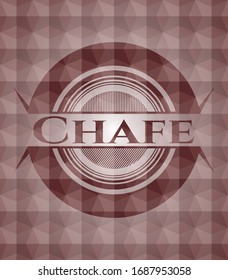 Chafe red seamless emblem with geometric pattern background.
