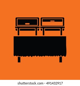 Chafing dish icon. Orange background with black. Vector illustration.