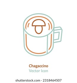 Chaggaccino icon, pictogram, sign in outline style. Organic latte with chaga mushroom, cacao, cinnamon. Health, wellness version of coffee. Editable vector illustration isolated on a white background