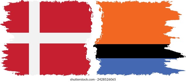 Chagos and Denmark grunge flags connection, vector