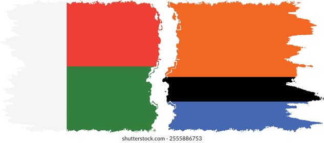 Chagos and Madagascar grunge flags connection, vector
