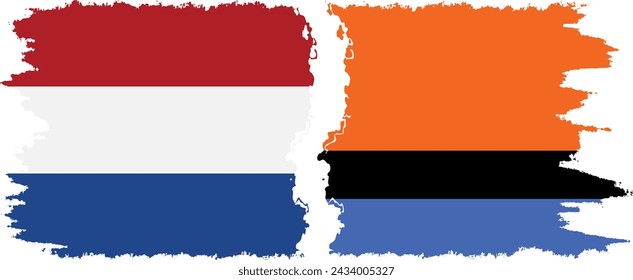 Chagos and Netherlands grunge flags connection, vector