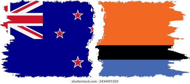 Chagos and New Zealand grunge flags connection, vector