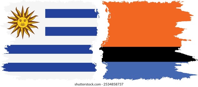 Conexión de banderas grunge de Chagos y Uruguay, Vector