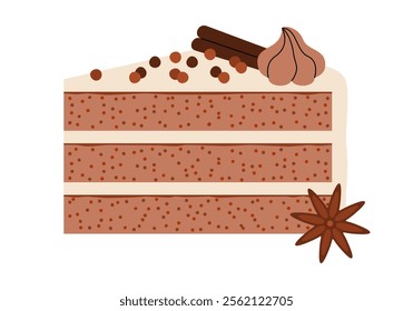 Chai Cake. Dirty chai latte cake chai spice cake vector illustration. Chai Spice Cake with Cream Cheese Frosting. Delicios dessert