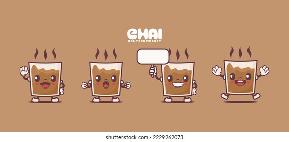 Chai drink cartoon mascot. traditional indian drink vector illustration. with different expressions.