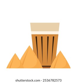 Chai logo design. Karak Milk Chai Illustration On Organic Background. Spicy Hot Tea Design Element Vector Design. Samosa vector illustration. Samosa is indian food.