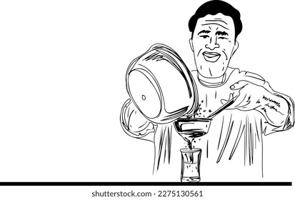 Chai tea India pour Stock Photos and Images, Chai tea stall Indian sketch drawing illustration, Chai Wala Cartoon Character