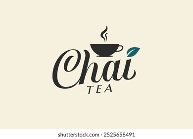 chai tea logo with a combination of a cup of tea and beautiful lettering in vintage style. It's great for cafes, restaurants, food trucks, etc.
