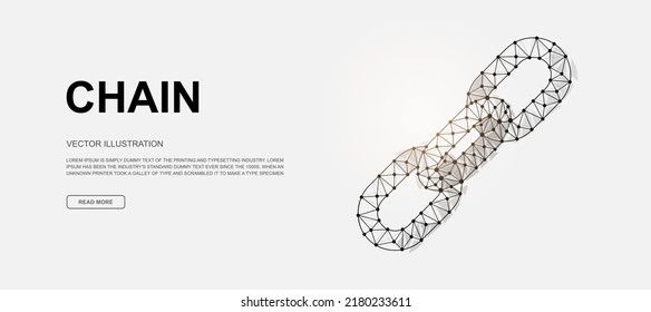 Chain 3d low poly symbol for landing page template. Chainlink design illustration. Polygonal Blockchain illustration for homepage design, adv page