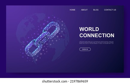 Plantilla de sitio web de barra baja de cadena 3d. Concepto de ilustración de diseño Chainlink. Símbolo de cadena de bloqueo poligonal para página de inicio, página de publicidad.