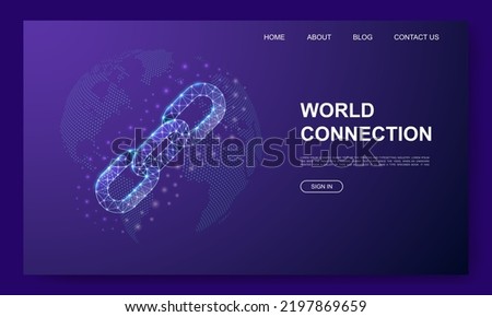 Chain 3d low poly website template. Chainlink design illustration concept. Polygonal Blockchain symbol for landing page, advertising page.