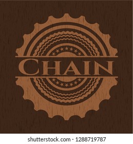 Chain badge with wood background