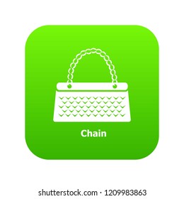 Chain bag icon green vector isolated on white background