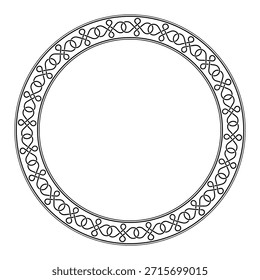 Patrón de banda de cadena, marco de círculo. Borde circular decorativo, hecho de 24 nudos cuádruples entrelazados. Decoración aireada y ligera con nudos entrelazados. Blanco y negro, ilustración aislada. Vector