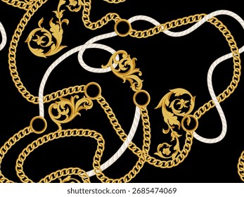 Chain and baroque scarf pattern. Textile print pattern.
