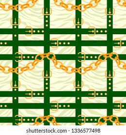 Chain and belt pattern with zebra skin background