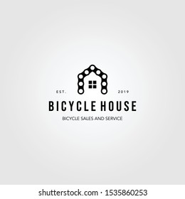 chain bicycle house bike logo vintage vector illustration design