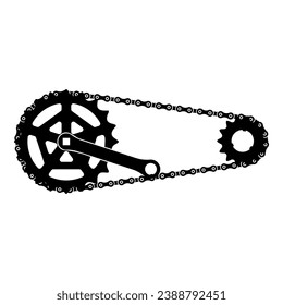 Chain bicycle link bike motorcycle two element crankset cogwheel sprocket crank length with gear for bicycle cassette system bike icon black color vector illustration image flat style simple