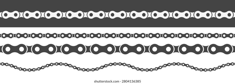 Chain bike line border. Bicycle link seamless pattern. Vector 