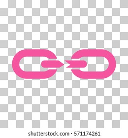 Chain Break icon. Vector illustration style is flat iconic symbol, pink color, transparent background. Designed for web and software interfaces.