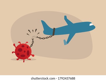 la cadena está rota, el fin de la pandemia. Causas de bloqueo de vuelo de coronavirus covid-19. quiebra de un problema en la industria de las compañías aéreas y de los viajes